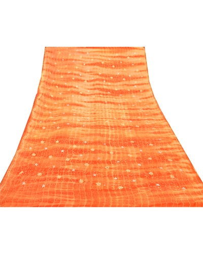 Sanskriti Vintage Sarees Pure Georgette Silk Embroidered Fabric Leheria Sari, PS-54917-Orange-Thread Work-100% Pure Georgette Silk-7