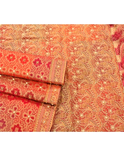 Sanskriti Vintage Red Sarees Art Silk Hand Beaded Woven Fabric Cultural Sari, PS-54925-Red-Woven Work-Art ( Artificial) Silk-1