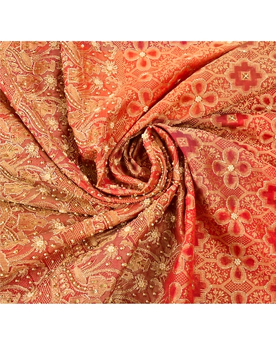 Sanskriti Vintage Red Sarees Art Silk Hand Beaded Woven Fabric Cultural Sari, PS-54925-Red-Woven Work-Art ( Artificial) Silk-6