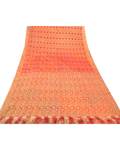 Sanskriti Vintage Red Sarees Art Silk Hand Beaded Woven Fabric Cultural Sari, PS-54925-Red-Woven Work-Art ( Artificial) Silk-7