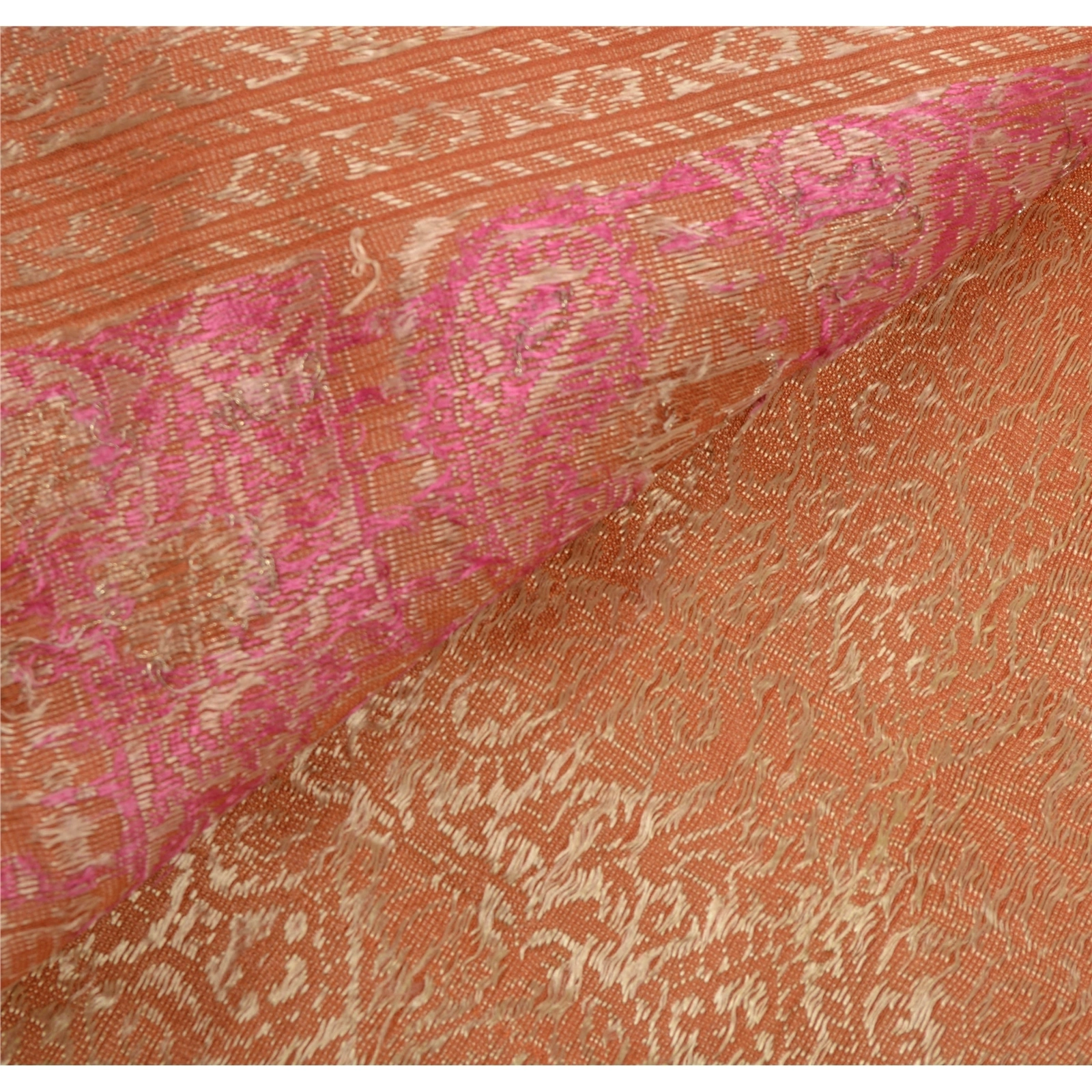 Sanskriti Vintage Peach Sarees Blend Silk Woven Craft Fabric Premium 5 Yard Sari, PS-54934-Peach-Woven Work-100% Pure Silk-2