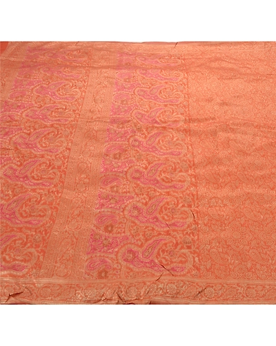 Sanskriti Vintage Peach Sarees Blend Silk Woven Craft Fabric Premium 5 Yard Sari, PS-54934-Peach-Woven Work-100% Pure Silk-3