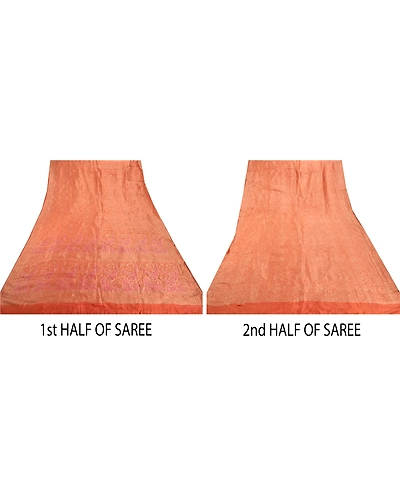 Sanskriti Vintage Peach Sarees Blend Silk Woven Craft Fabric Premium 5 Yard Sari, PS-54934-Peach-Woven Work-100% Pure Silk-4