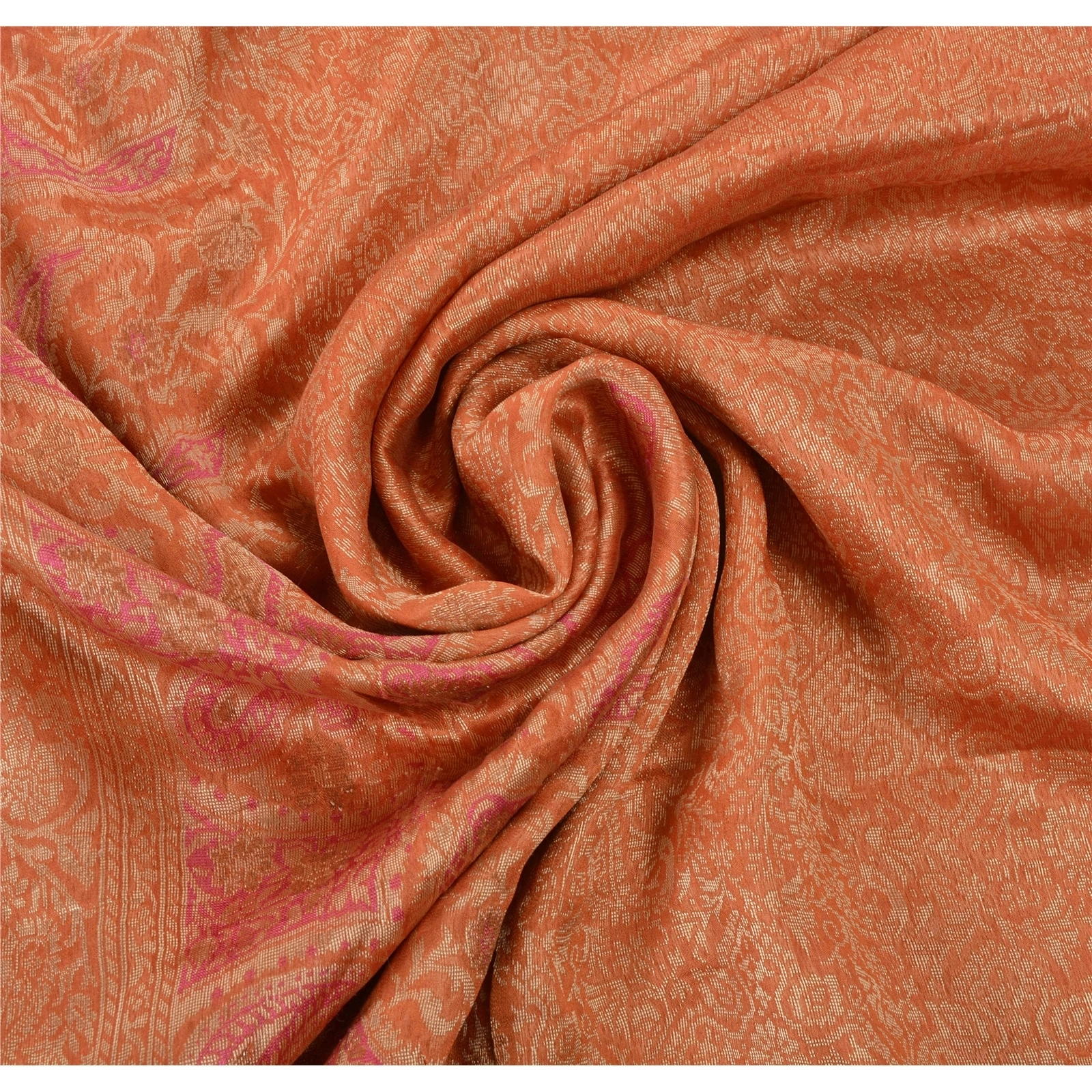 Sanskriti Vintage Peach Sarees Blend Silk Woven Craft Fabric Premium 5 Yard Sari, PS-54934-Peach-Woven Work-100% Pure Silk-5