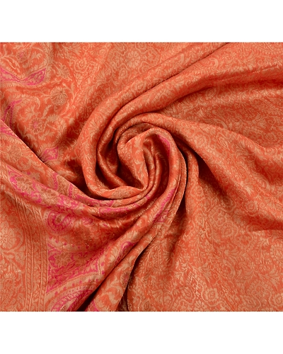 Sanskriti Vintage Peach Sarees Blend Silk Woven Craft Fabric Premium 5 Yard Sari, PS-54934-Peach-Woven Work-100% Pure Silk-5