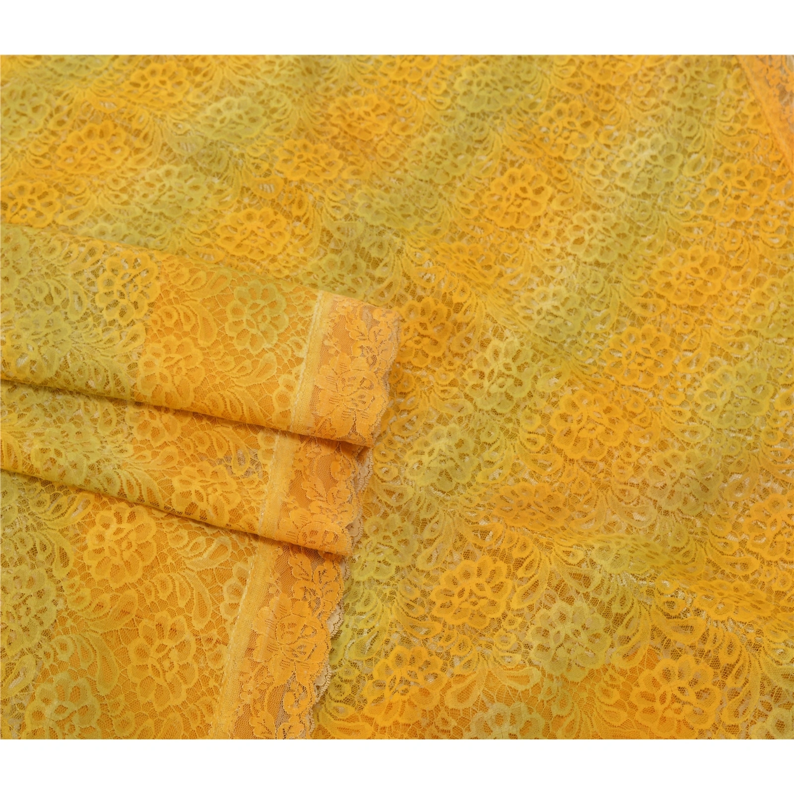 Sanskriti Vintage Yellow Indian Sari Net Mesh Yellow Woven Fabric Premium Sarees, PS-54990-Yellow-Woven Work-Net-1