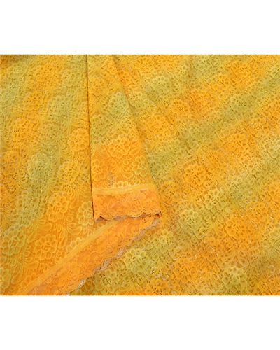Sanskriti Vintage Yellow Indian Sari Net Mesh Yellow Woven Fabric Premium Sarees, PS-54990-Yellow-Woven Work-Net-2