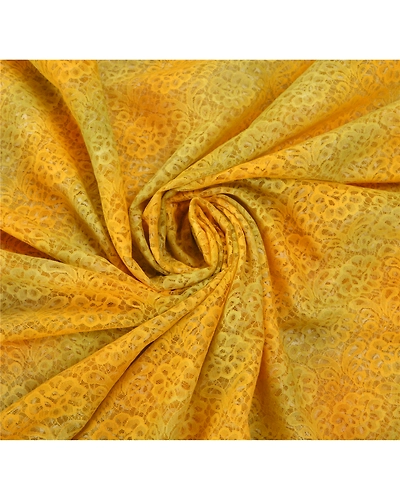 Sanskriti Vintage Yellow Indian Sari Net Mesh Yellow Woven Fabric Premium Sarees, PS-54990-Yellow-Woven Work-Net-6