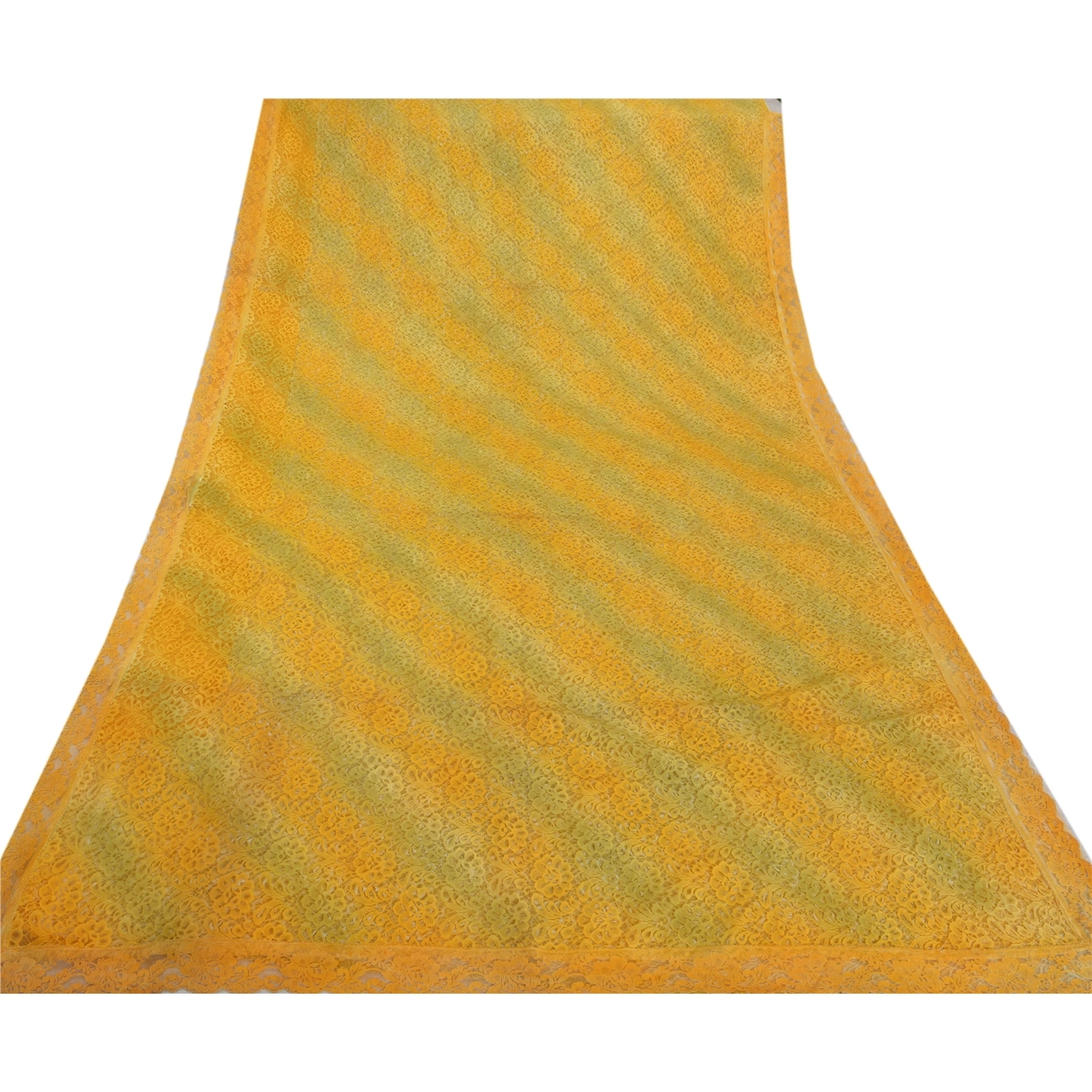 Sanskriti Vintage Yellow Indian Sari Net Mesh Yellow Woven Fabric Premium Sarees, PS-54990-Yellow-Woven Work-Net-7