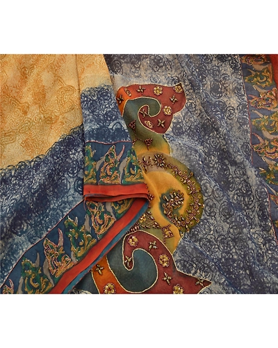 Sanskriti Vintage Sarees Pure Georgette Silk Hand Beaded Bollywood Sari Fabric, PS-54998-Shade Of Beige-Beaded Work-100% Pure Georgette Silk-2