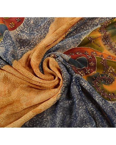 Sanskriti Vintage Sarees Pure Georgette Silk Hand Beaded Bollywood Sari Fabric, PS-54998-Shade Of Beige-Beaded Work-100% Pure Georgette Silk-6