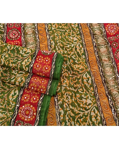 Sanskriti Vintage Bollywood Green Sarees Blend Georgette Hand Beaded Fabric Sari, PS-55024-Green-Sequins Work-Blend Georgette-1