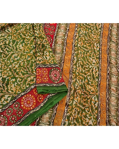 Sanskriti Vintage Bollywood Green Sarees Blend Georgette Hand Beaded Fabric Sari, PS-55024-Green-Sequins Work-Blend Georgette-2