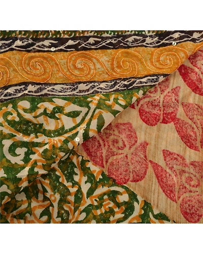 Sanskriti Vintage Bollywood Green Sarees Blend Georgette Hand Beaded Fabric Sari, PS-55024-Green-Sequins Work-Blend Georgette-3