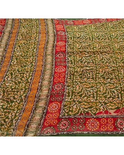Sanskriti Vintage Bollywood Green Sarees Blend Georgette Hand Beaded Fabric Sari, PS-55024-Green-Sequins Work-Blend Georgette-4