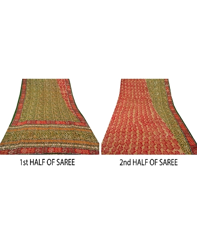 Sanskriti Vintage Bollywood Green Sarees Blend Georgette Hand Beaded Fabric Sari, PS-55024-Green-Sequins Work-Blend Georgette-5