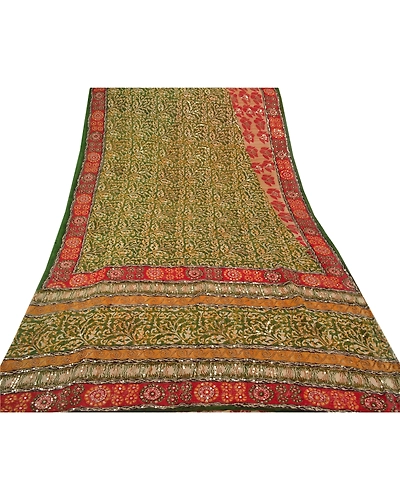 Sanskriti Vintage Bollywood Green Sarees Blend Georgette Hand Beaded Fabric Sari, PS-55024-Green-Sequins Work-Blend Georgette-7