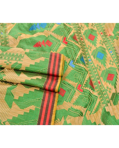 Sanskriti Vintage Cream Sarees Art Silk Woven Craft Fabric Cultural 5 Yd Sari, PS-55026-Cream-Woven Work-Art Silk-1