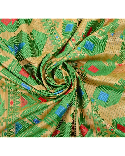 Sanskriti Vintage Cream Sarees Art Silk Woven Craft Fabric Cultural 5 Yd Sari, PS-55026-Cream-Woven Work-Art Silk-6
