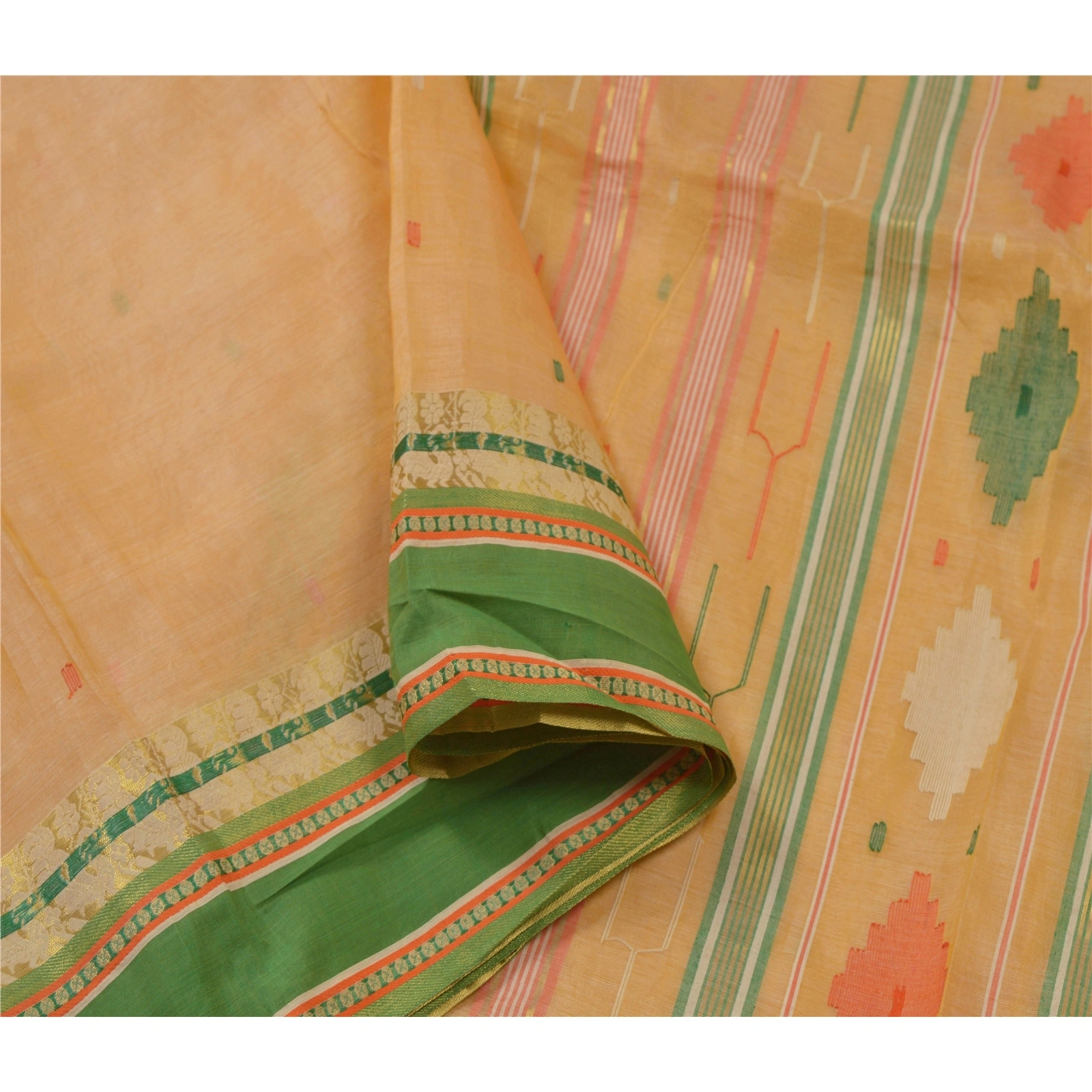 Sanskriti Vintage Cream Sarees 100% Pure Silk Woven Traditional Tant Sari Fabric, PS-55064-Cream-Woven Work-100% Pure Silk-2