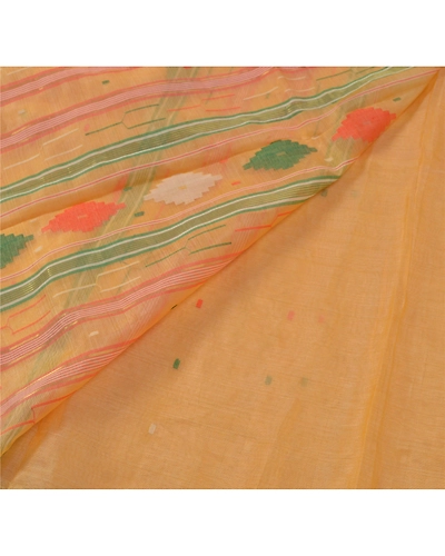 Sanskriti Vintage Cream Sarees 100% Pure Silk Woven Traditional Tant Sari Fabric, PS-55064-Cream-Woven Work-100% Pure Silk-3