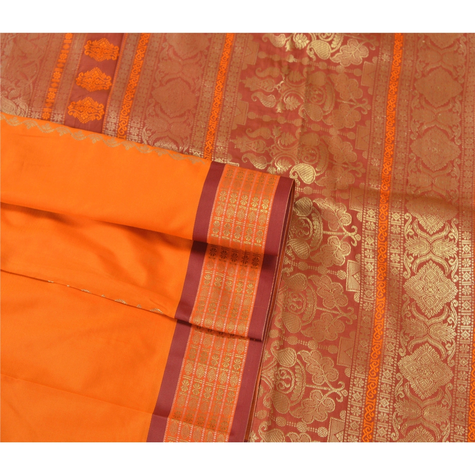 Sanskriti Vintage Orange Sarees Art Silk Woven Brocade Premium Craft Fabric Sari, PS-55069-Orange-Zari Work-Art Silk-1