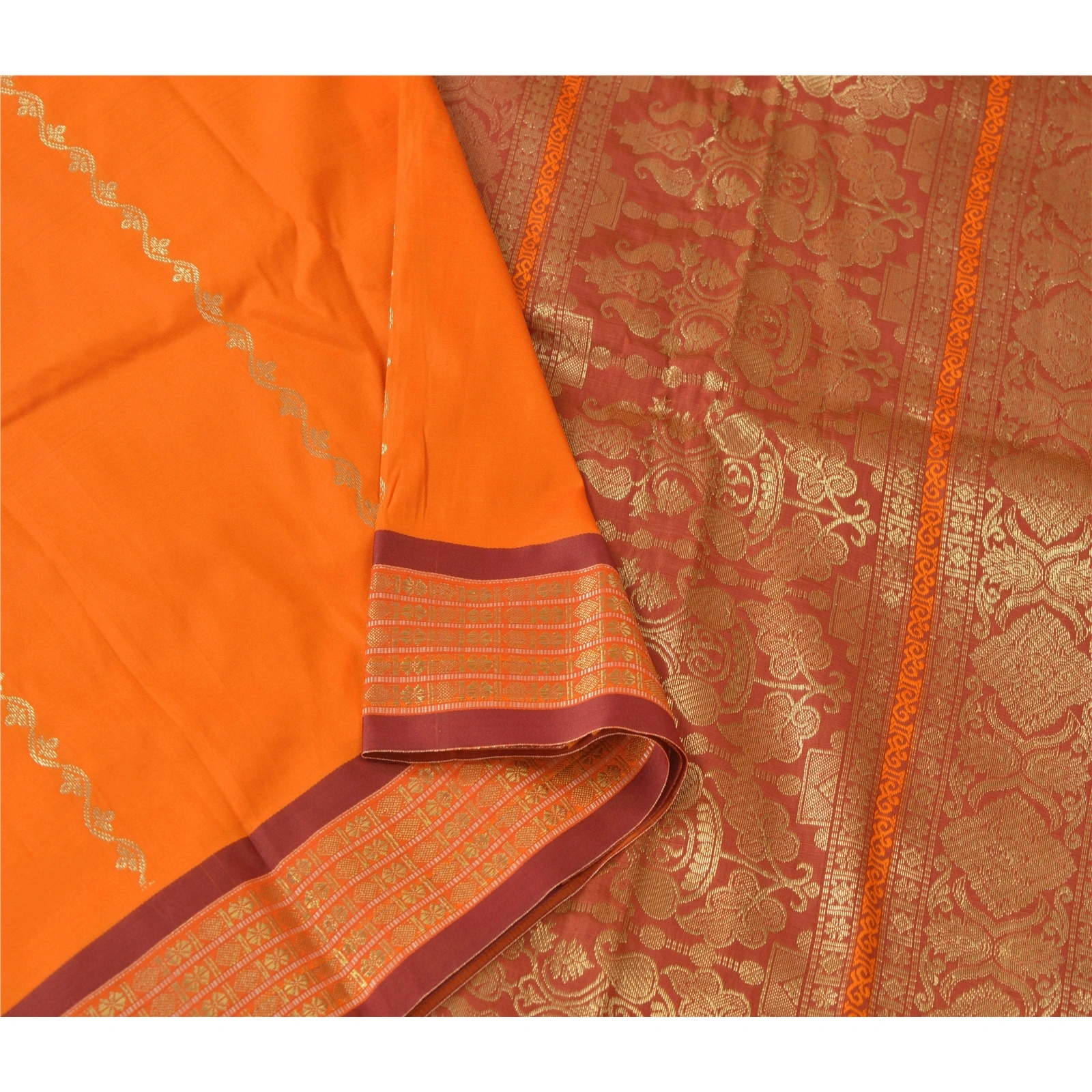 Sanskriti Vintage Orange Sarees Art Silk Woven Brocade Premium Craft Fabric Sari, PS-55069-Orange-Zari Work-Art Silk-2