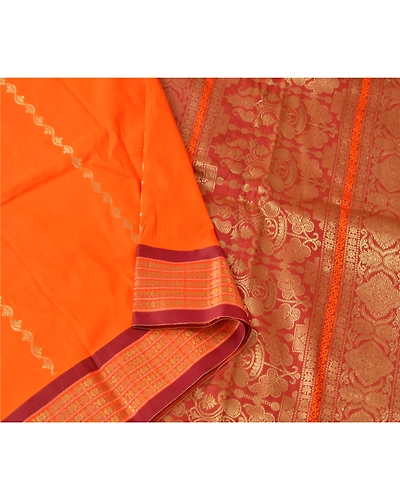 Sanskriti Vintage Orange Sarees Art Silk Woven Brocade Premium Craft Fabric Sari, PS-55069-Orange-Zari Work-Art Silk-2