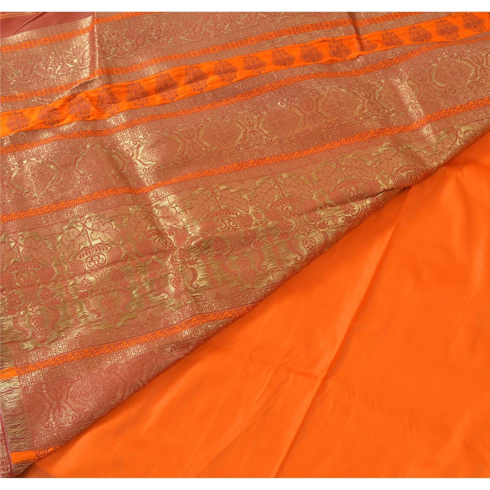 Sanskriti Vintage Orange Sarees Art Silk Woven Brocade Premium Craft Fabric Sari, PS-55069-Orange-Zari Work-Art Silk-3