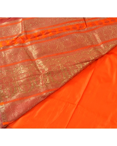Sanskriti Vintage Orange Sarees Art Silk Woven Brocade Premium Craft Fabric Sari, PS-55069-Orange-Zari Work-Art Silk-3