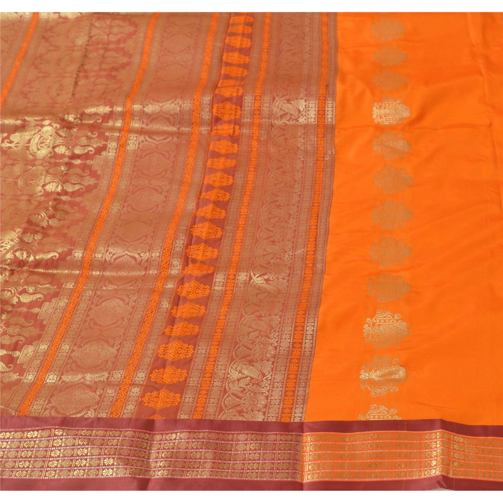 Sanskriti Vintage Orange Sarees Art Silk Woven Brocade Premium Craft Fabric Sari, PS-55069-Orange-Zari Work-Art Silk-4