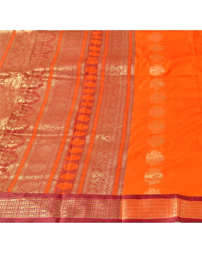 Sanskriti Vintage Orange Sarees Art Silk Woven Brocade Premium Craft Fabric Sari, PS-55069-Orange-Zari Work-Art Silk-4