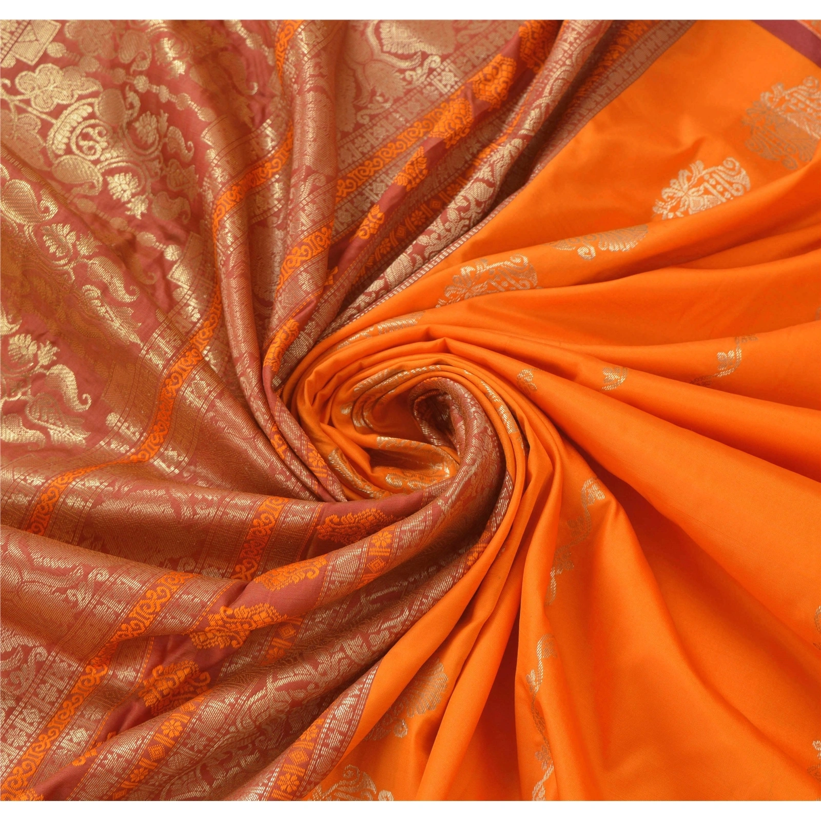 Sanskriti Vintage Orange Sarees Art Silk Woven Brocade Premium Craft Fabric Sari, PS-55069-Orange-Zari Work-Art Silk-6