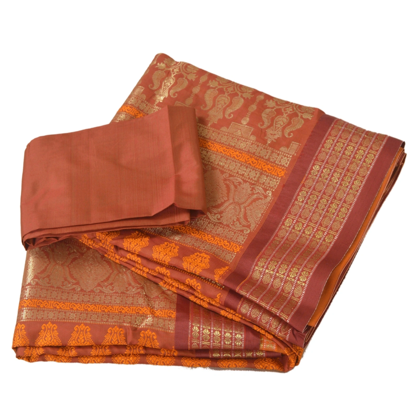 Sanskriti Vintage Orange Sarees Art Silk Woven Brocade Premium Craft Fabric Sari, PS-55069-Orange-Zari Work-Art Silk-7