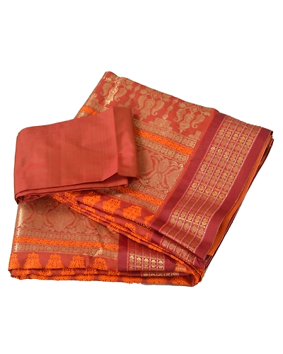 Sanskriti Vintage Orange Sarees Art Silk Woven Brocade Premium Craft Fabric Sari, PS-55069-Orange-Zari Work-Art Silk-7