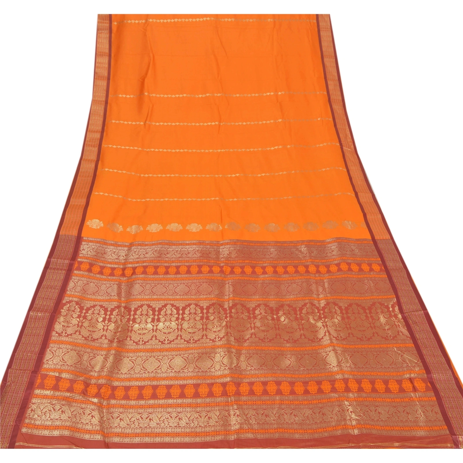 Sanskriti Vintage Orange Sarees Art Silk Woven Brocade Premium Craft Fabric Sari, PS-55069-Orange-Zari Work-Art Silk-8