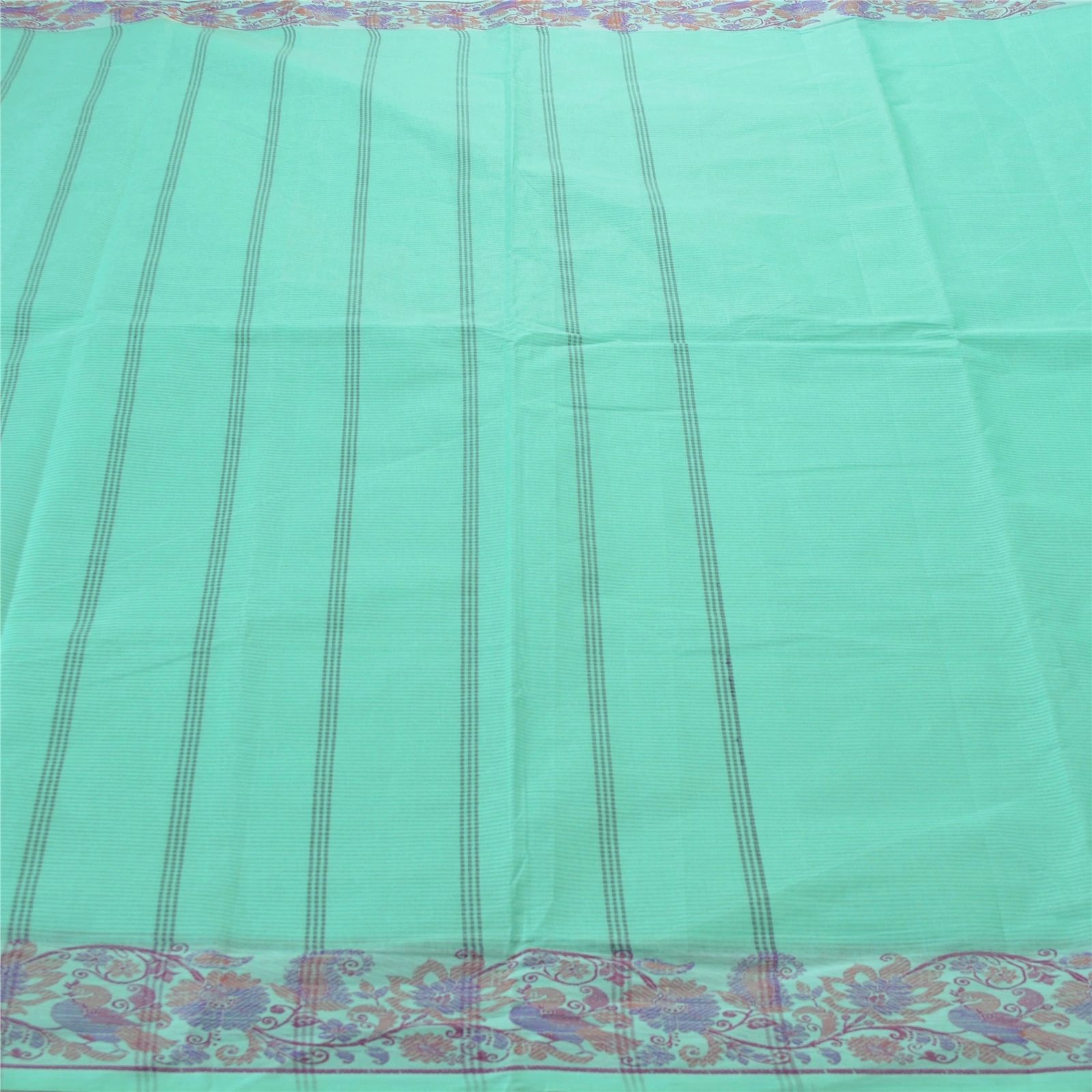 Sanskriti Vintage Green Indian Sari Pure Cotton Woven Fabric Premium Sarees, PS-55077-Green-Woven Work-100% Pure Cotton-6