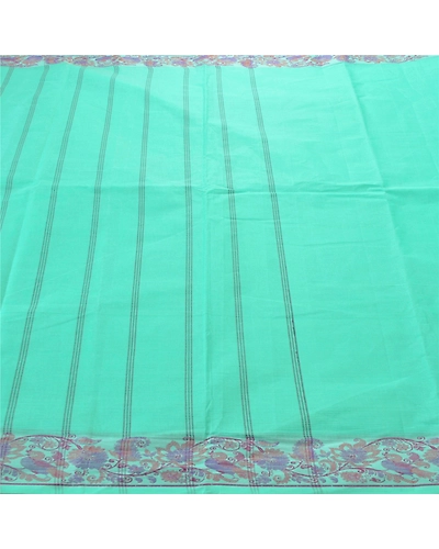 Sanskriti Vintage Green Indian Sari Pure Cotton Woven Fabric Premium Sarees, PS-55077-Green-Woven Work-100% Pure Cotton-6