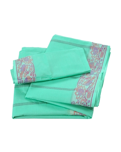 Sanskriti Vintage Green Indian Sari Pure Cotton Woven Fabric Premium Sarees, PS-55077-Green-Woven Work-100% Pure Cotton-7