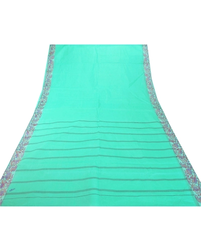 Sanskriti Vintage Green Indian Sari Pure Cotton Woven Fabric Premium Sarees, PS-55077-Green-Woven Work-100% Pure Cotton-8
