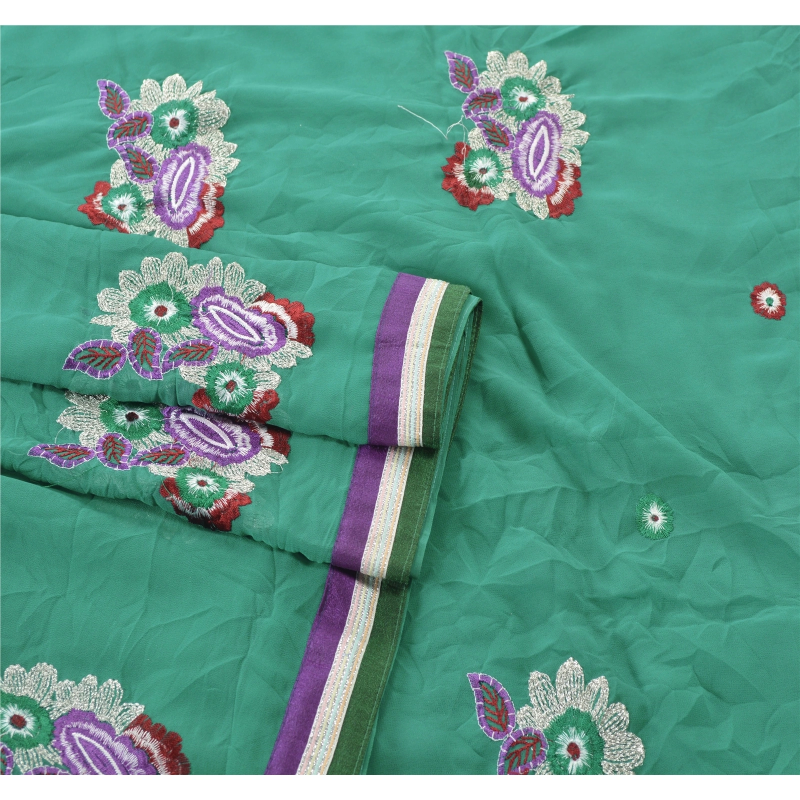 Sanskriti Vintage Sarees Georgette Embroidered Craft Fabric Sari Blouse Piece, PS-55079-Green-Thread Work-Georgette-1