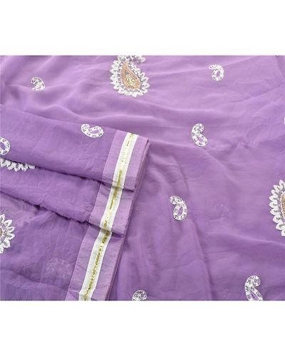 Sanskriti Vintage Purple Sarees Georgette Fabric Bollywood Sari Blouse Piece, PS-55083-Purple-Thread Work-Georgette-1