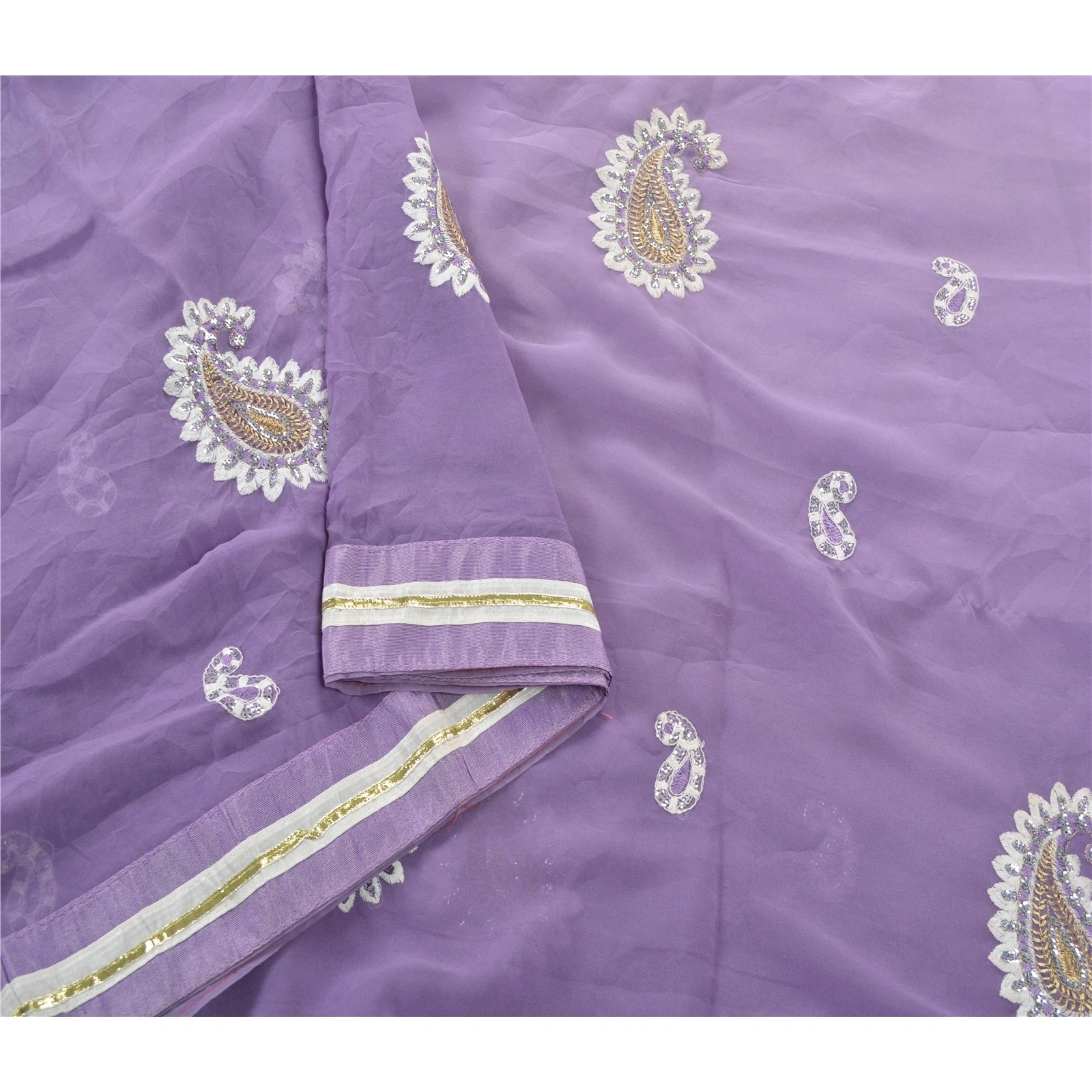 Sanskriti Vintage Purple Sarees Georgette Fabric Bollywood Sari Blouse Piece, PS-55083-Purple-Thread Work-Georgette-2