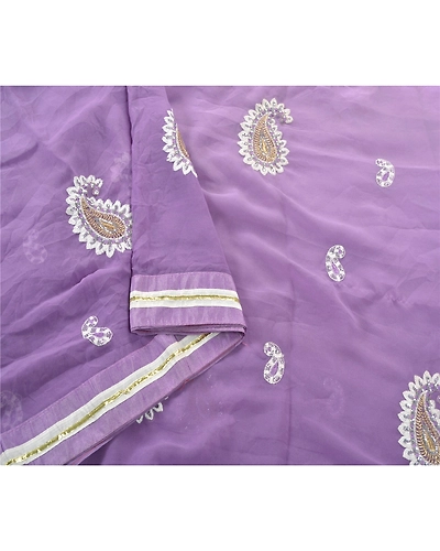 Sanskriti Vintage Purple Sarees Georgette Fabric Bollywood Sari Blouse Piece, PS-55083-Purple-Thread Work-Georgette-2