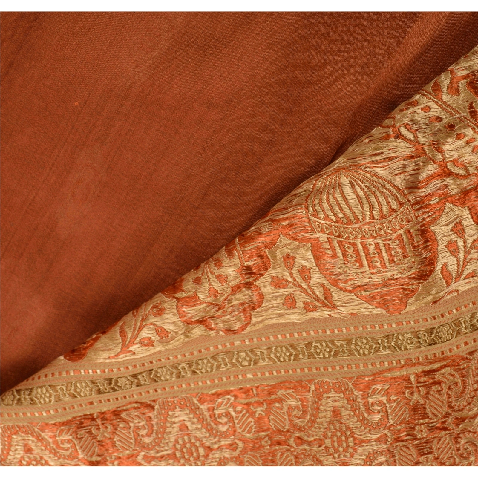 Sanskriti Vintage Orange Sarees Blend Silk Woven Premium Indian Sari Fabric, PS-55092-Orange-Woven Work-Blend Silk-1