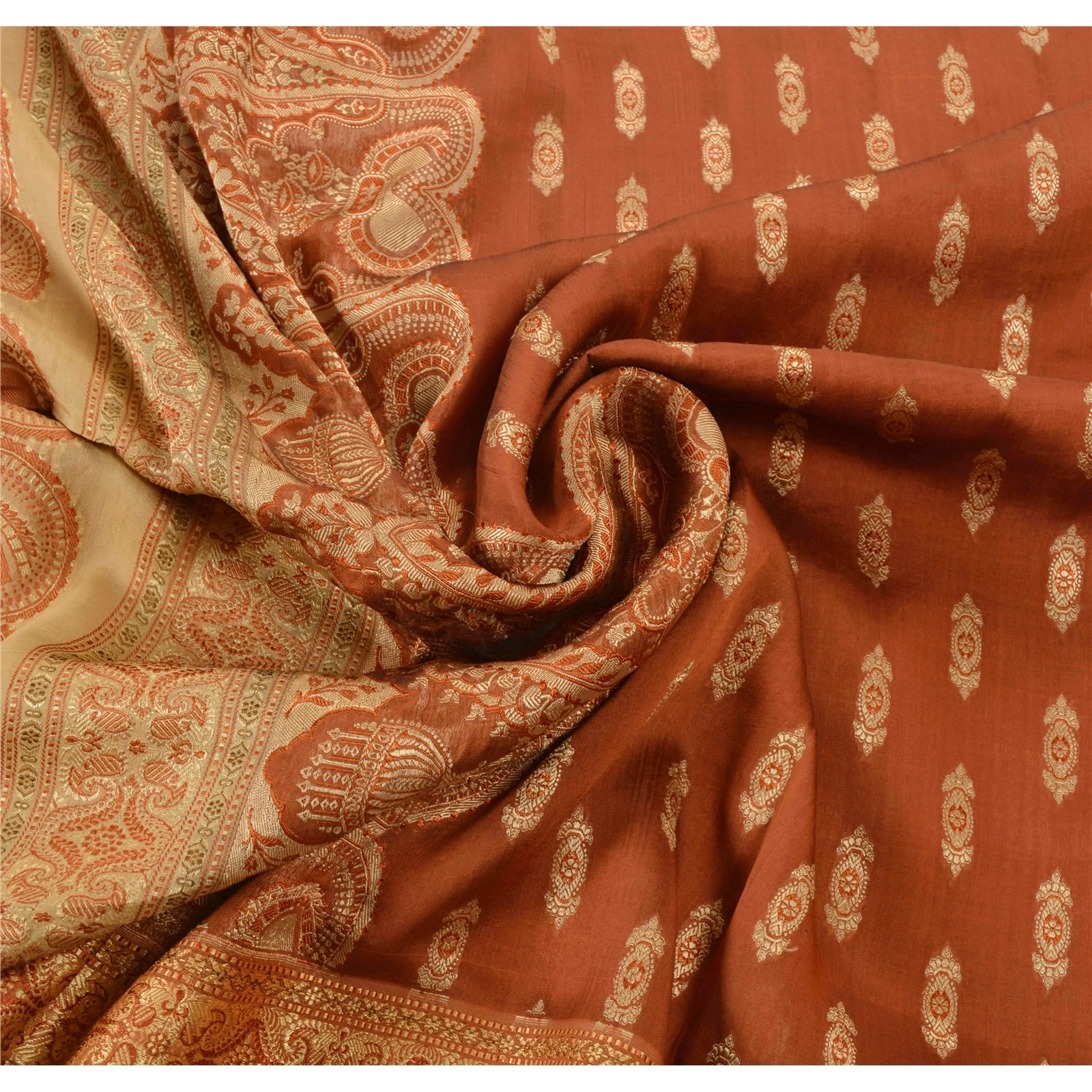 Sanskriti Vintage Orange Sarees Blend Silk Woven Premium Indian Sari Fabric, PS-55092-Orange-Woven Work-Blend Silk-2