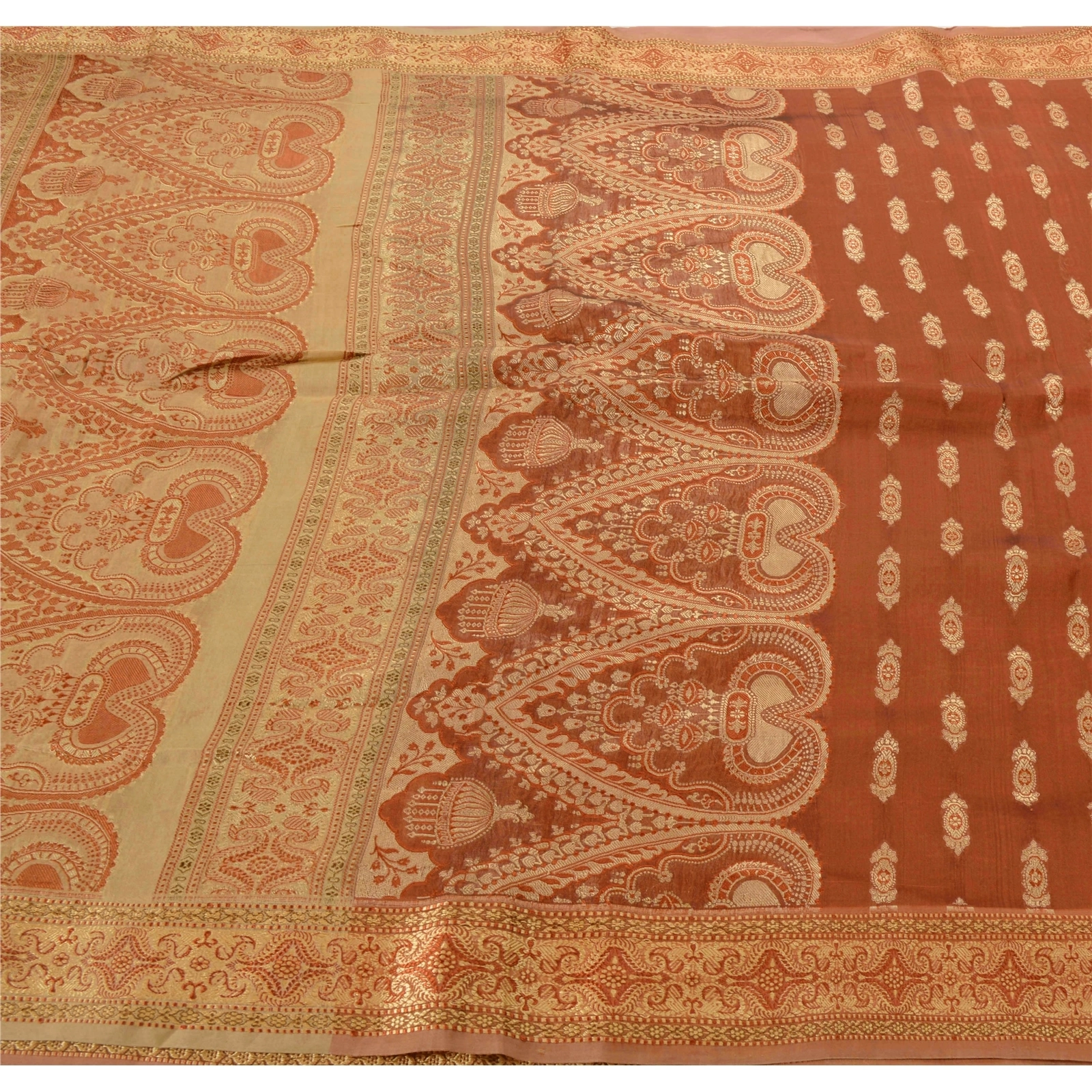 Sanskriti Vintage Orange Sarees Blend Silk Woven Premium Indian Sari Fabric, PS-55092-Orange-Woven Work-Blend Silk-3