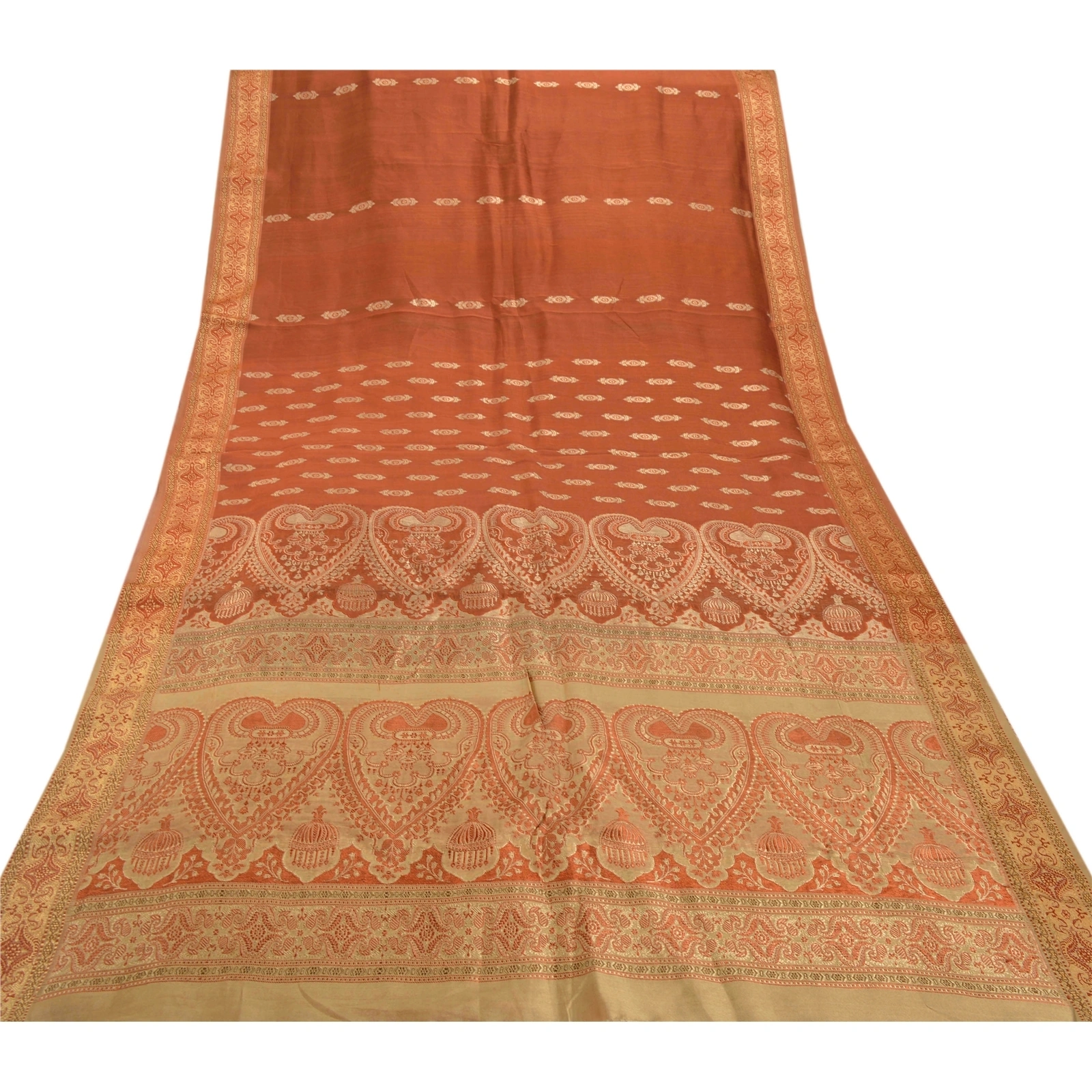 Sanskriti Vintage Orange Sarees Blend Silk Woven Premium Indian Sari Fabric, PS-55092-Orange-Woven Work-Blend Silk-6