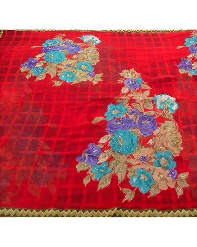 Sanskriti Vintage Red Sarees Georgette Embroidered Fabric 5 Yd Sari Blouse Piece, PS-55099-Red-Printed Work-Georgette-3