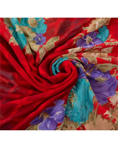 Sanskriti Vintage Red Sarees Georgette Embroidered Fabric 5 Yd Sari Blouse Piece, PS-55099-Red-Printed Work-Georgette-5